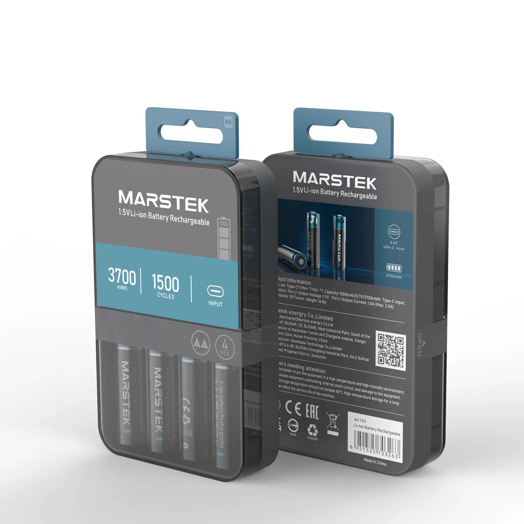 MARSTEK 1.5V USB-C Rechargeable AA/AAA Lithium Batteries (4 Pack) | 1500 Cycles | Eco-Friendly Alternative to Alkaline & NiMH