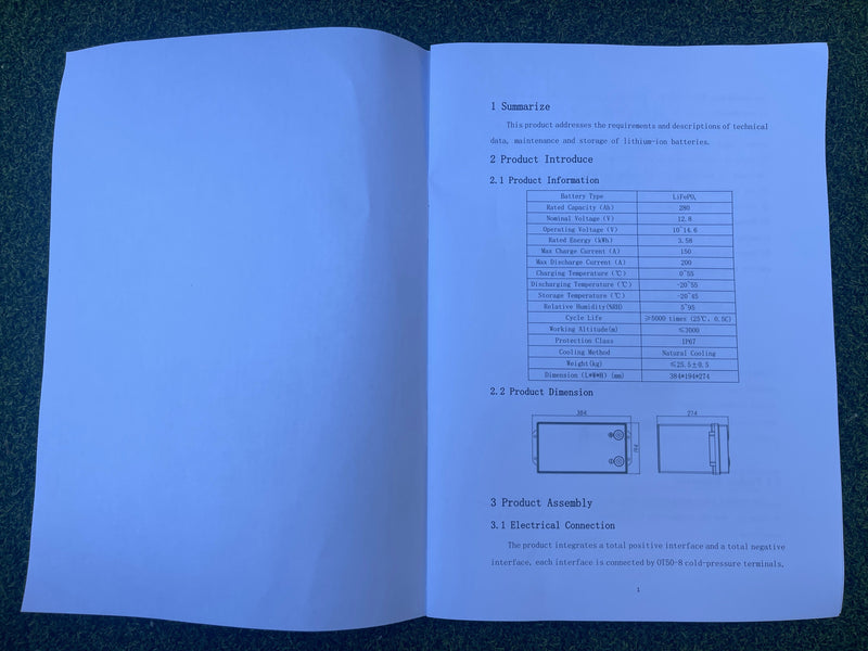 LiFePO4 280Ah battery specification manual and technical data sheet
