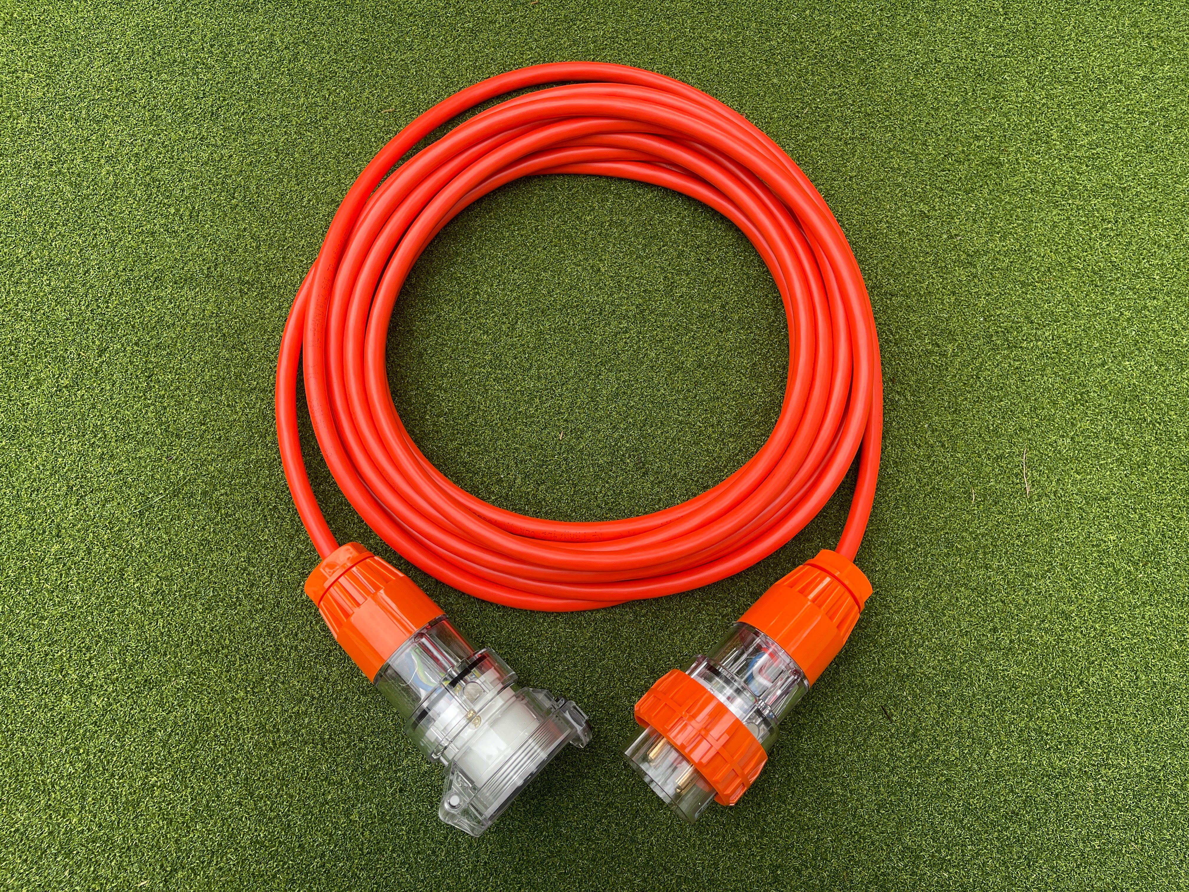 32A 500V 4 pin IP66 industrial extension lead with orange three phase cable