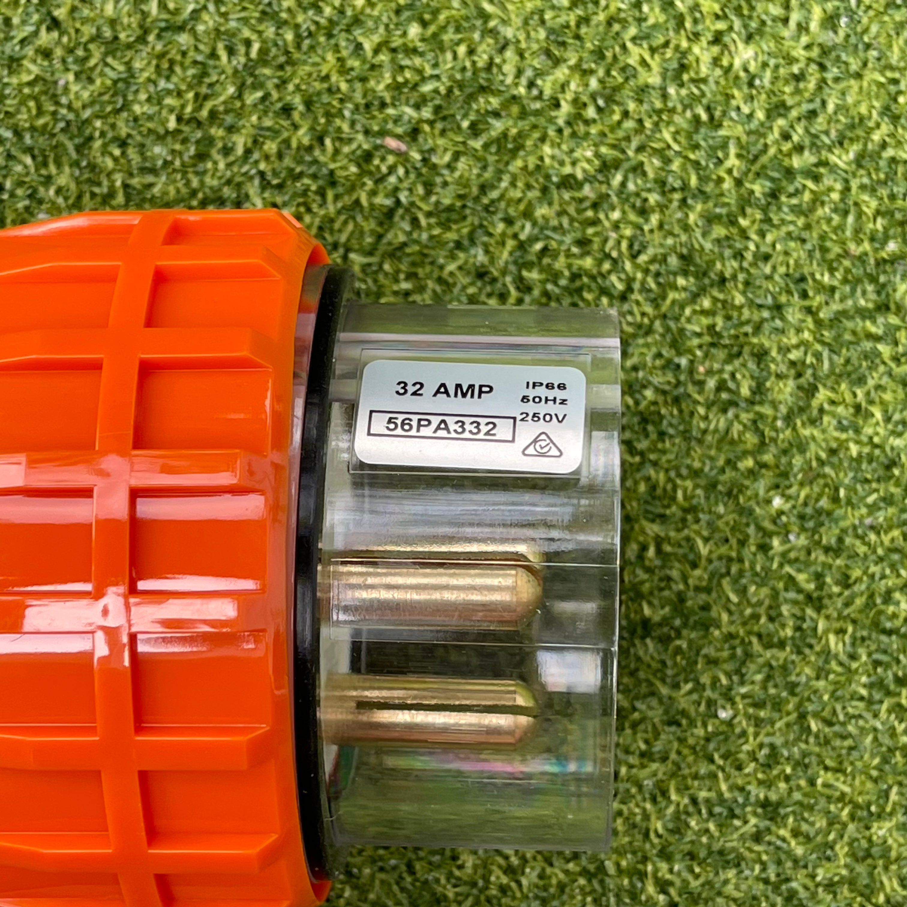 Kiwivolt 56P332 and 56PA332 32A 250V 3 pin single phase IP66 industrial plug detail image 2 for New Zealand worksites, generators, food trailers and industrial power systems