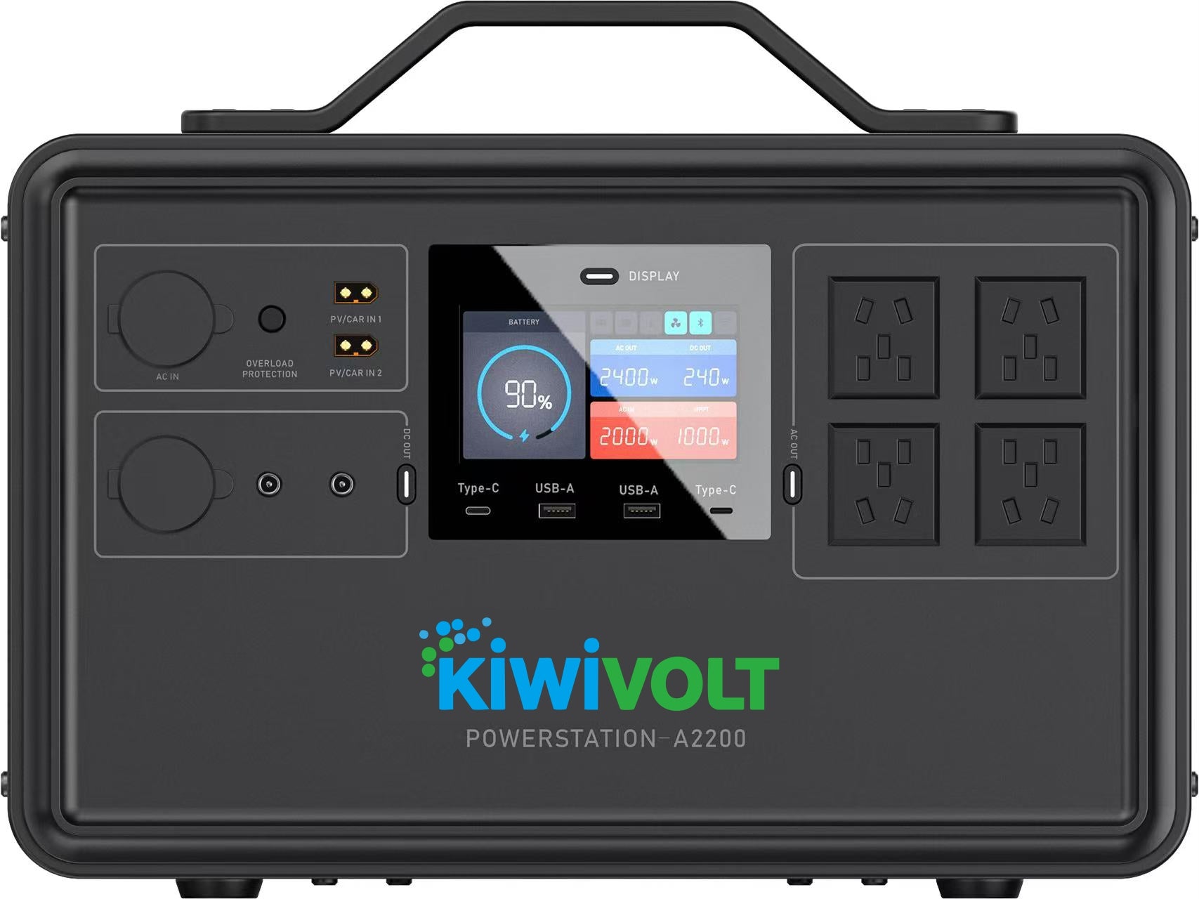 Kiwivolt A2200 2250Wh 2400W portable power station front view 230V NZ