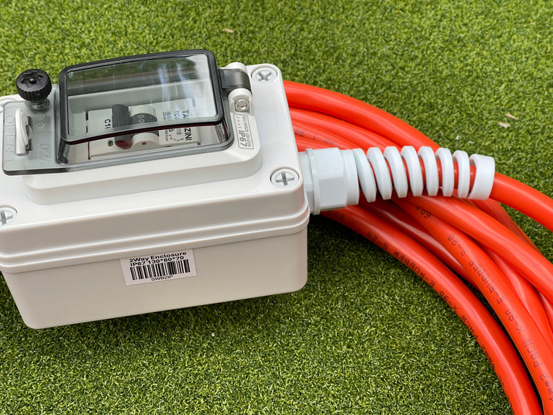 Inline C16 MCB in IP67 enclosure on Kiwivolt 16A to 32A CEE extension lead