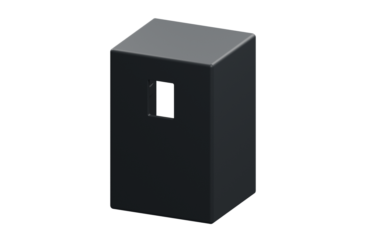 CAD illustration of KSENG DG-0058 black rail end cap; confirm the matching rail profile before ordering